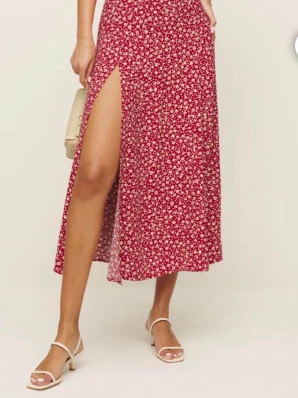Reformation Red Floral Midi Skirt